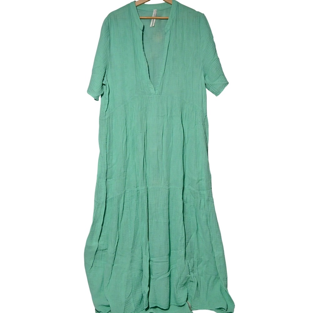 Anthropologie Gauze Tiered Maxi Dress Womens XL Mint Green India Cotton